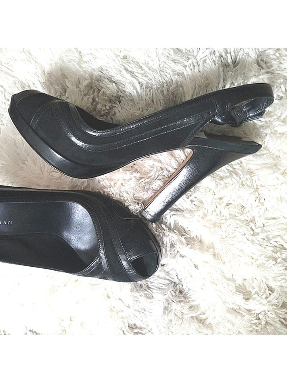 Cole Haan Leather Suede Peep-Toe Slingback Pumps Size 7.5 B